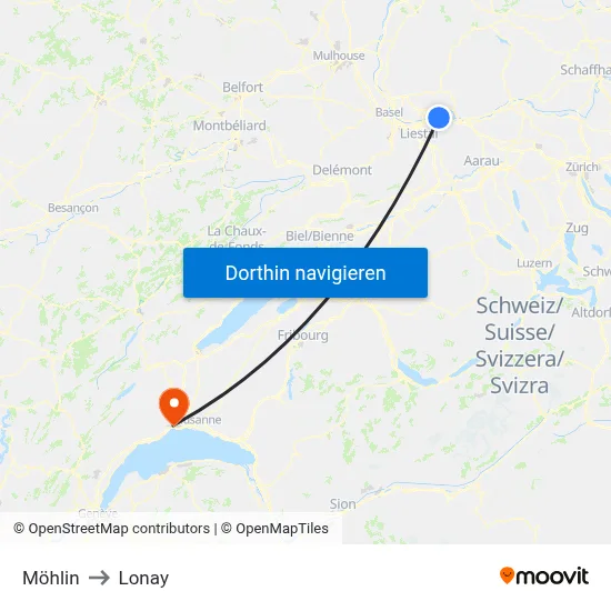 Möhlin to Lonay map