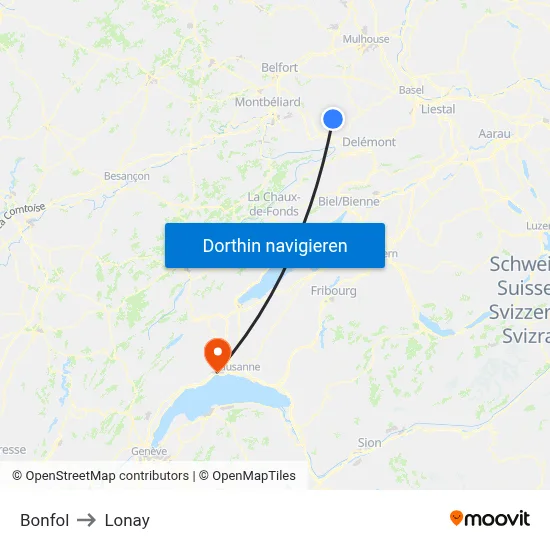 Bonfol to Lonay map