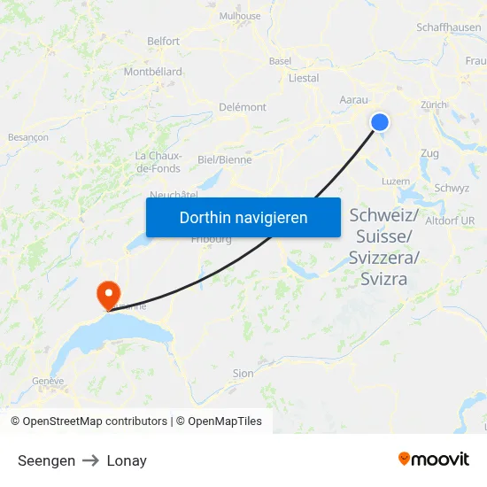 Seengen to Lonay map