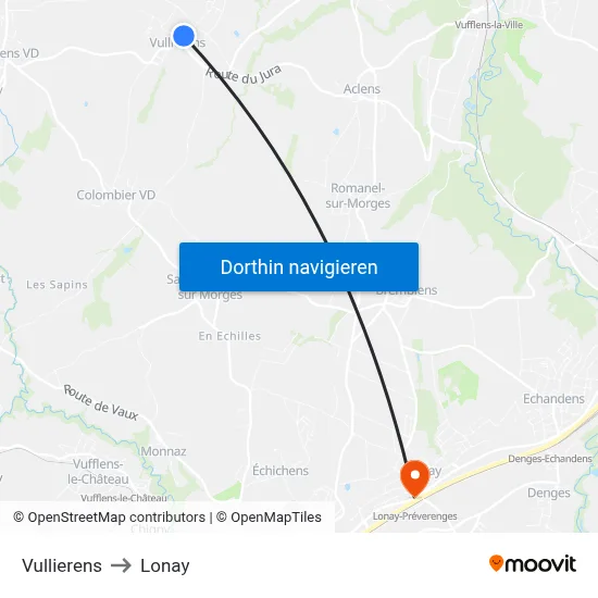 Vullierens to Lonay map