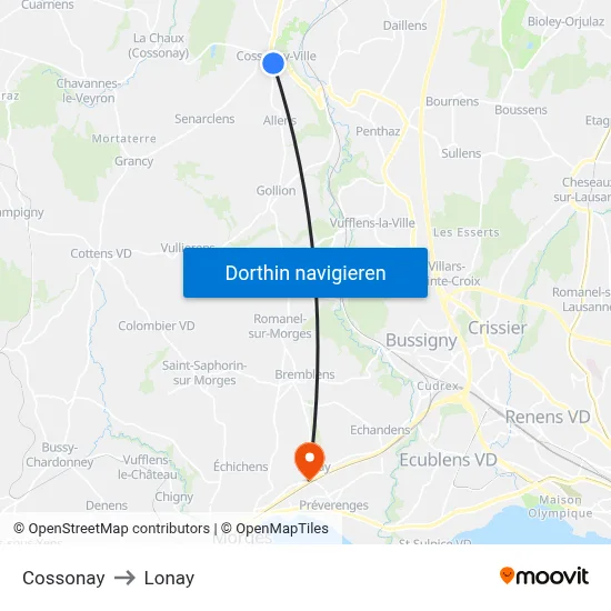 Cossonay to Lonay map