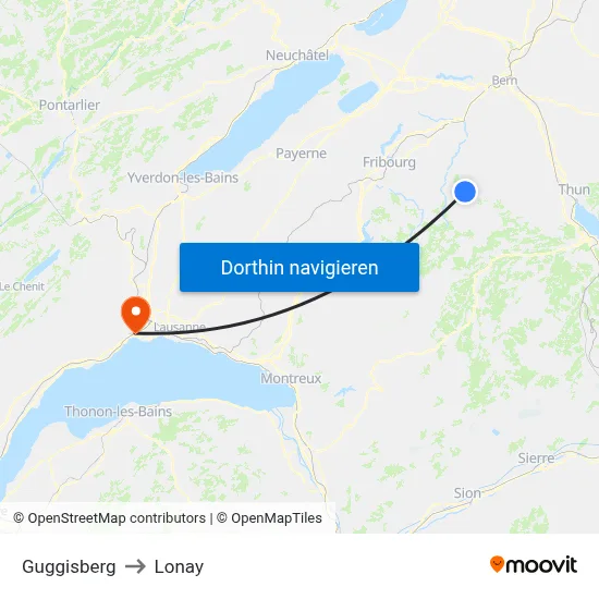 Guggisberg to Lonay map