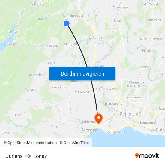 Juriens to Lonay map