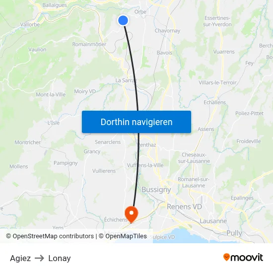 Agiez to Lonay map