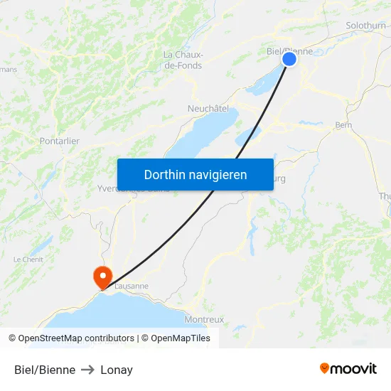 Biel/Bienne to Lonay map
