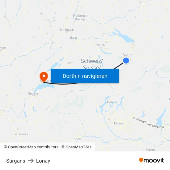 Sargans to Lonay map