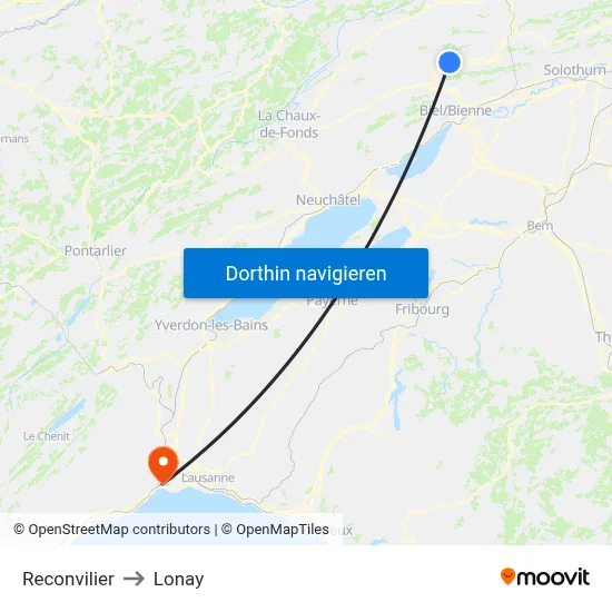 Reconvilier to Lonay map
