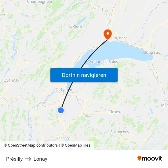 Présilly to Lonay map