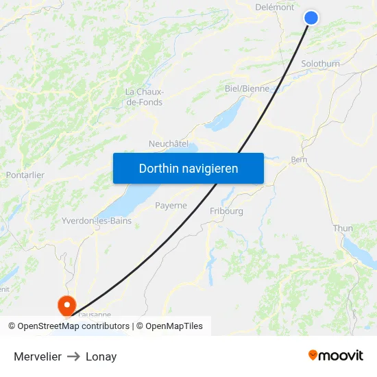 Mervelier to Lonay map