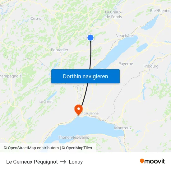 Le Cerneux-Péquignot to Lonay map