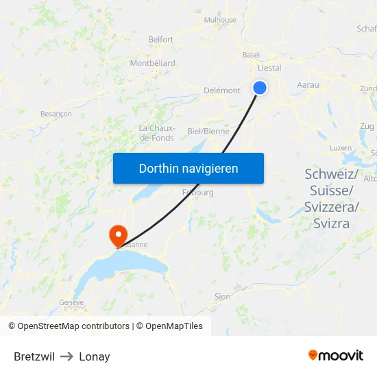 Bretzwil to Lonay map