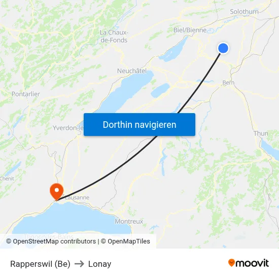 Rapperswil (Be) to Lonay map
