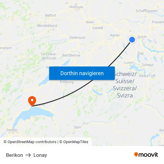 Berikon to Lonay map