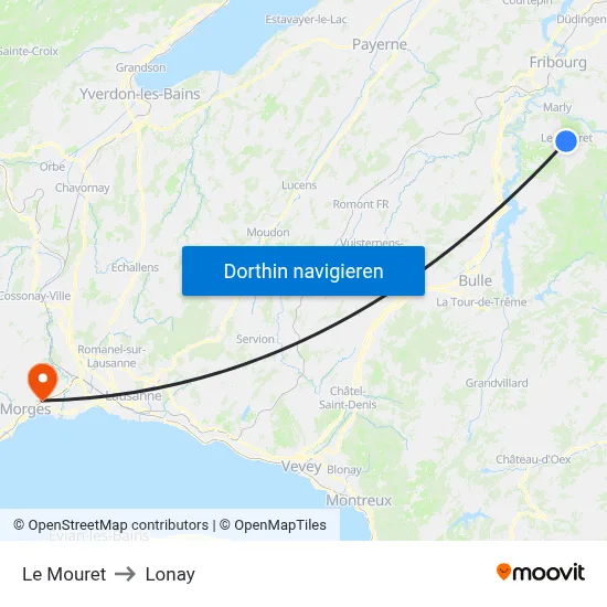 Le Mouret to Lonay map