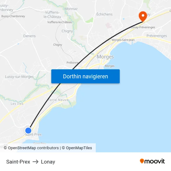 Saint-Prex to Lonay map