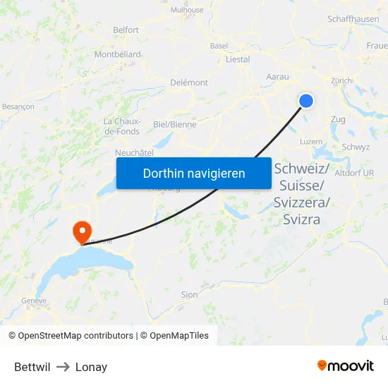 Bettwil to Lonay map