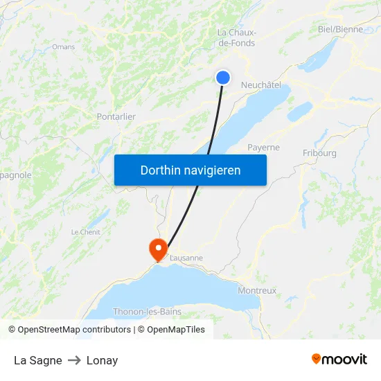 La Sagne to Lonay map