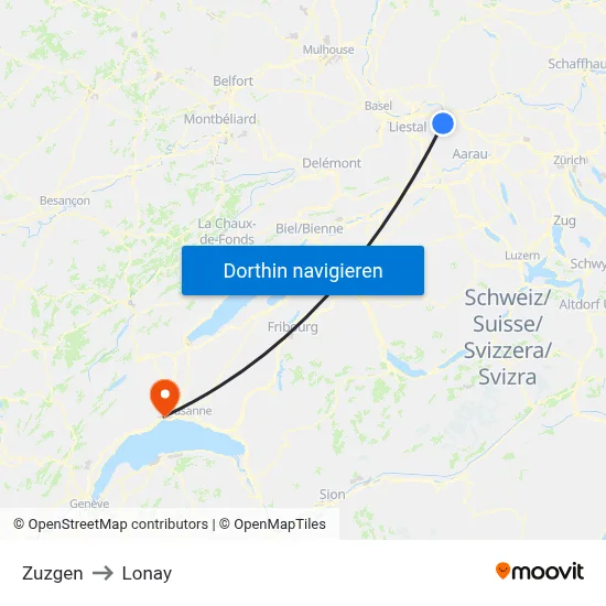 Zuzgen to Lonay map