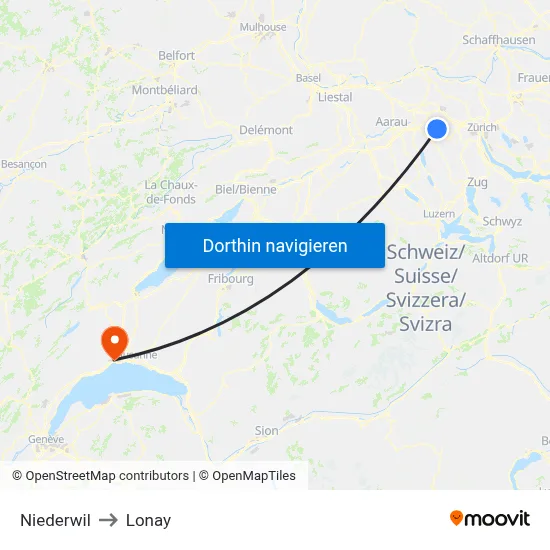 Niederwil to Lonay map