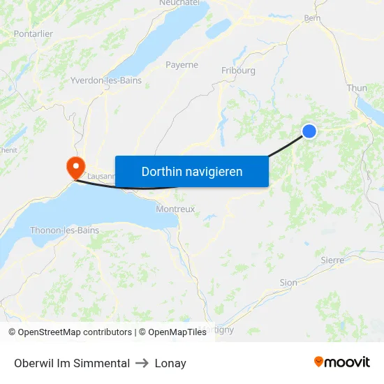 Oberwil Im Simmental to Lonay map