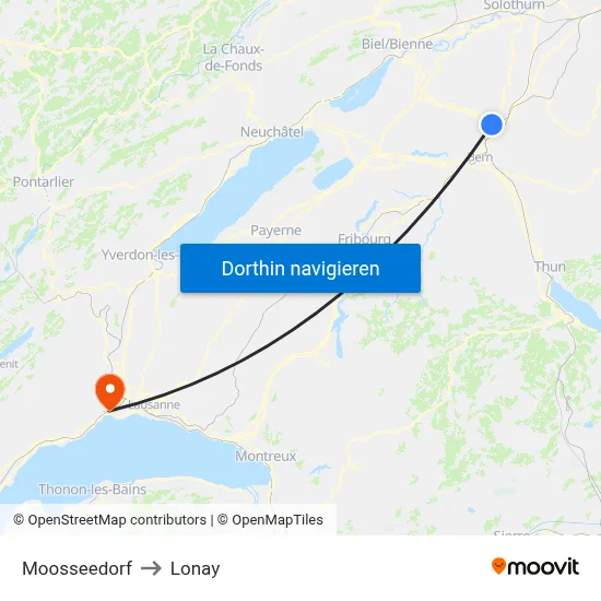 Moosseedorf to Lonay map
