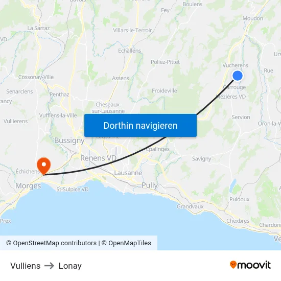 Vulliens to Lonay map