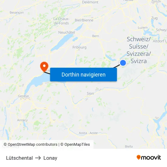 Lütschental to Lonay map