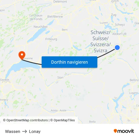 Wassen to Lonay map