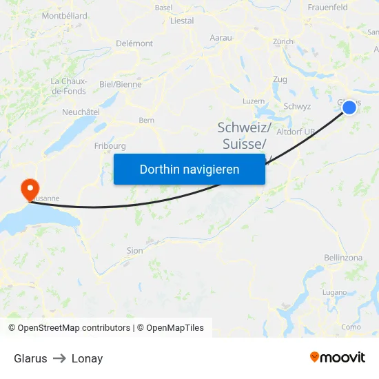 Glarus to Lonay map