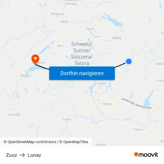Zuoz to Lonay map