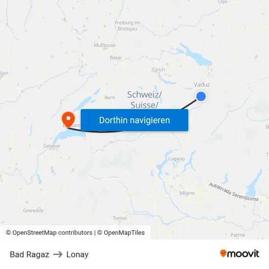 Bad Ragaz to Lonay map