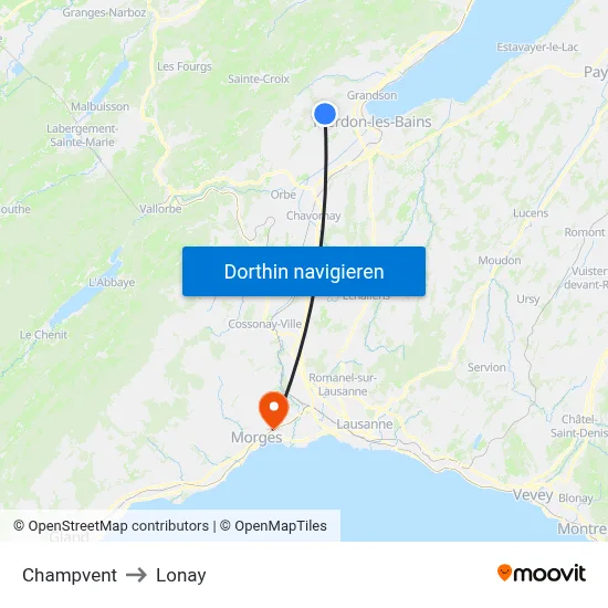 Champvent to Lonay map