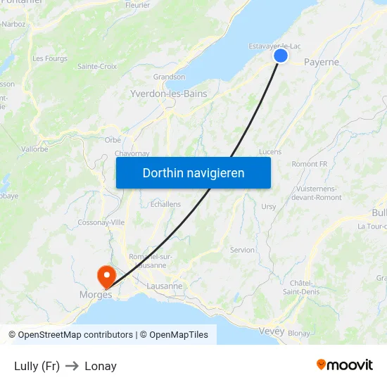Lully (Fr) to Lonay map