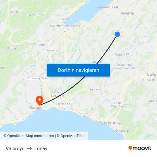 Valbroye to Lonay map