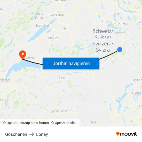 Göschenen to Lonay map