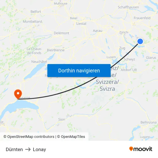 Dürnten to Lonay map