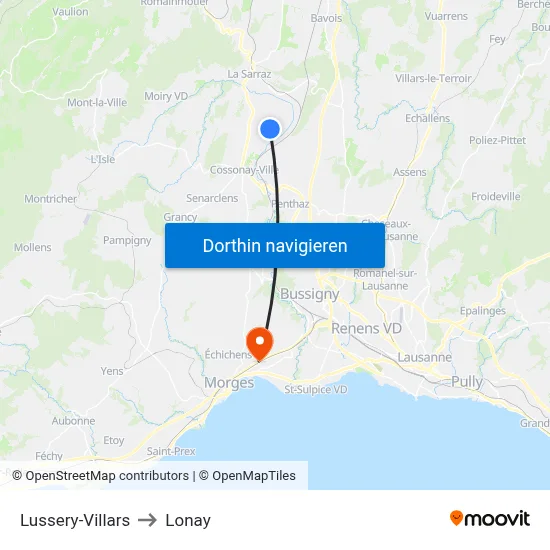 Lussery-Villars to Lonay map