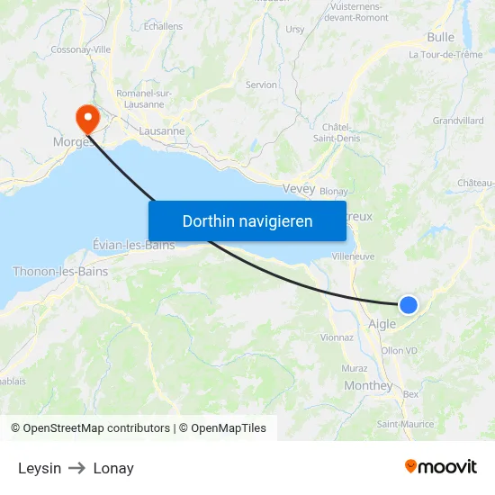 Leysin to Lonay map