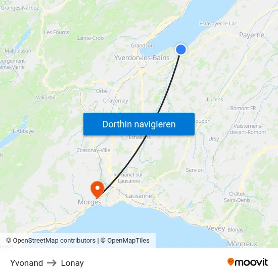 Yvonand to Lonay map
