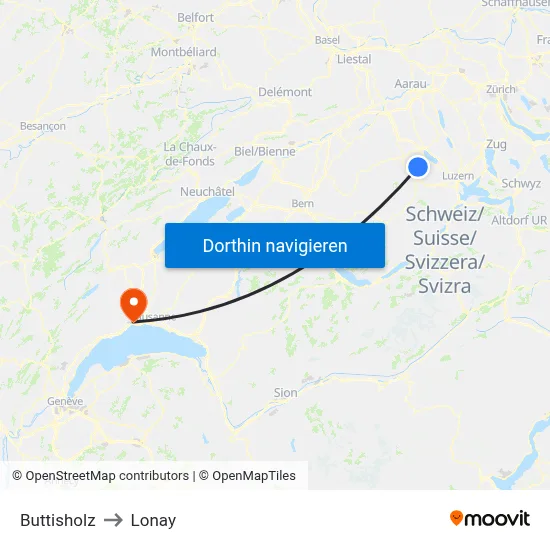 Buttisholz to Lonay map
