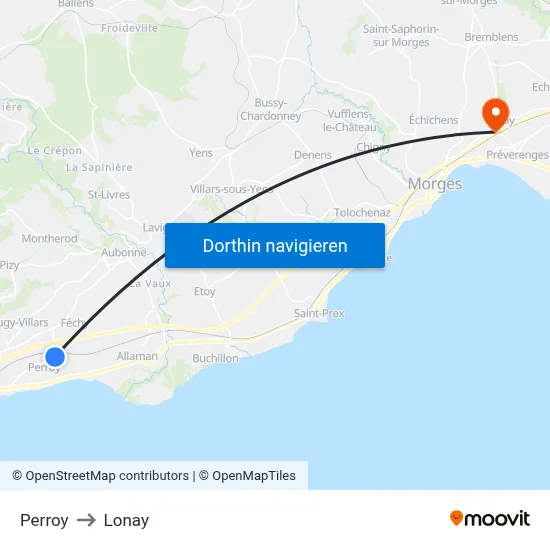 Perroy to Lonay map
