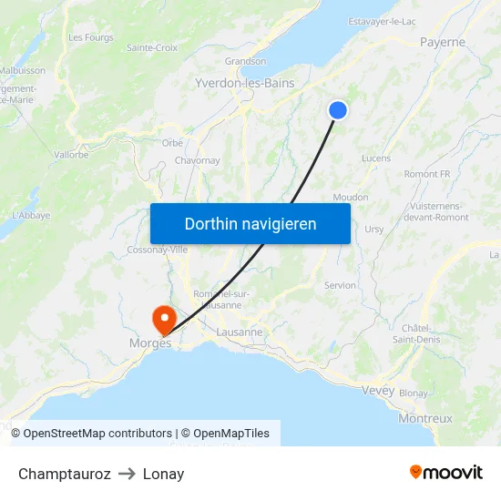 Champtauroz to Lonay map