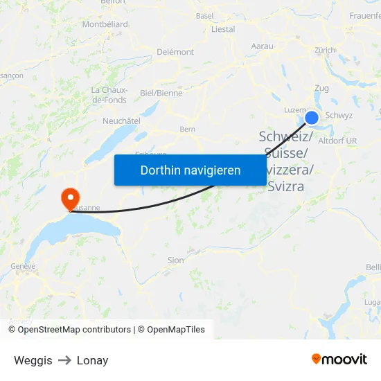Weggis to Lonay map