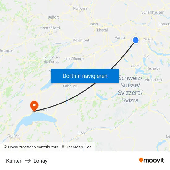 Künten to Lonay map