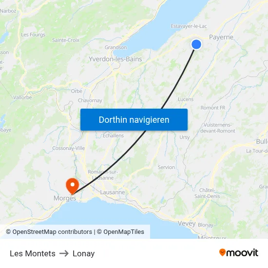 Les Montets to Lonay map