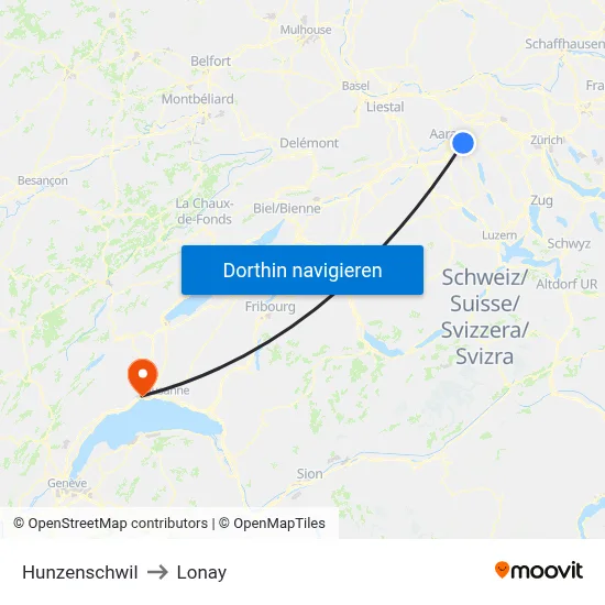 Hunzenschwil to Lonay map