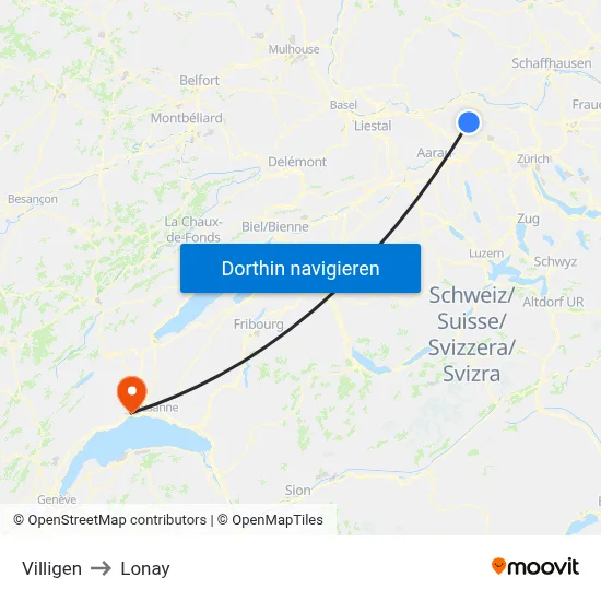 Villigen to Lonay map