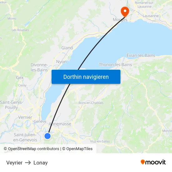 Veyrier to Lonay map