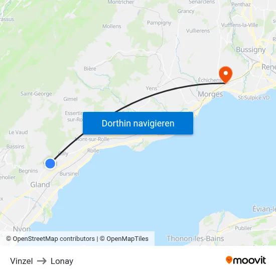 Vinzel to Lonay map