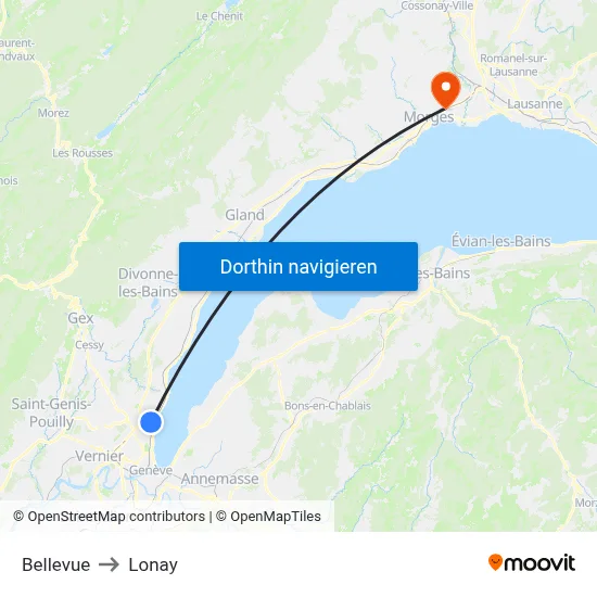 Bellevue to Lonay map